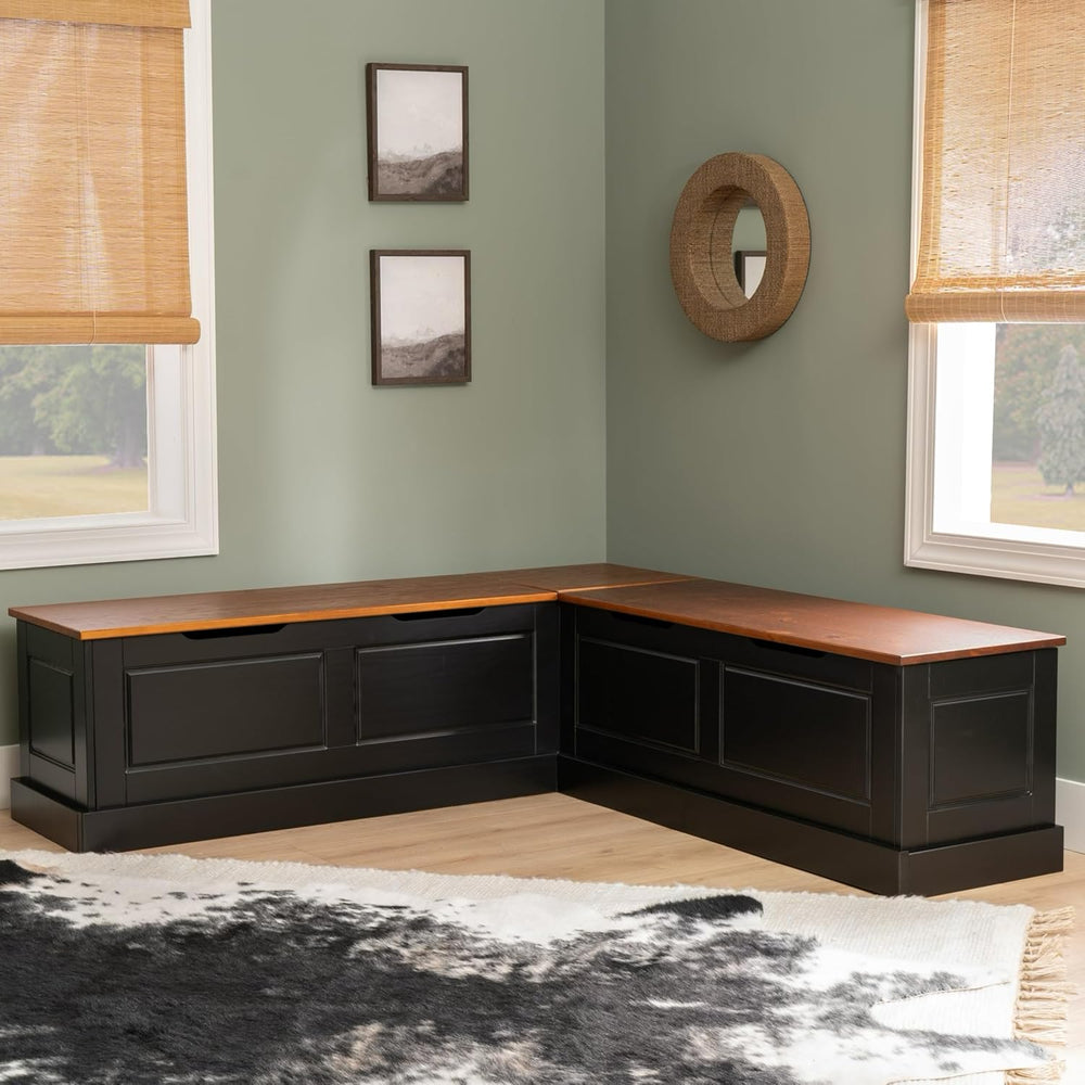 Linon Harris Black and Walnut Backless Kitchen Dining Nook with Hidden Storag...
