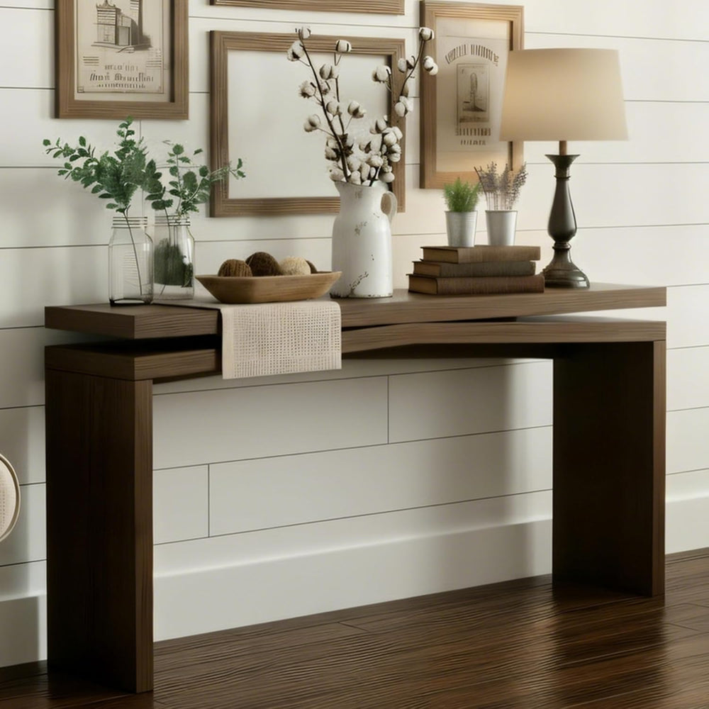 Modern Long Console Table for Entryway Dark Brown Wood 65 Inch | Behind Couch...