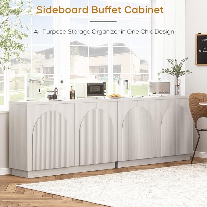 Yechen Fluted TV Stand with Arched Reeded Design Doors, Modern Entertainment Center with Storage for Up to 98", TV Media Console, TV Cabinet for Living Room, Bedroom/White Oak(2 PCS)