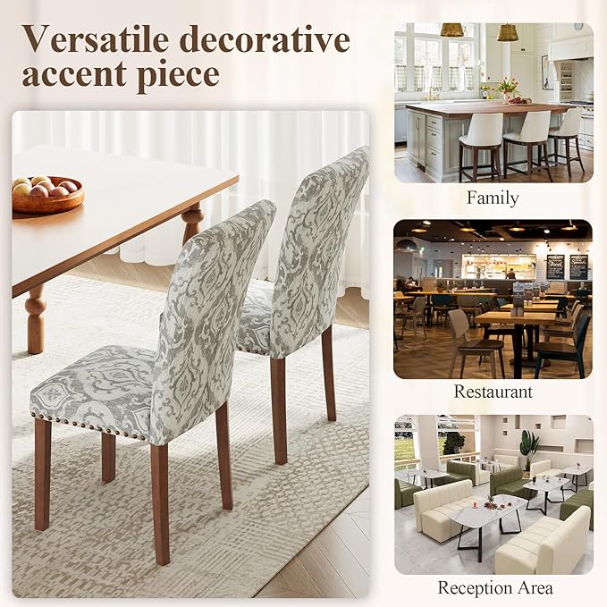Stylish Dining Chairs Set of 2, Upholstered Parsons Dining Room Chair with Nailhead Trim, Kitchen Room Chair with Thick Cushions and Wood Legs, Nailhead Trim, SKY2050A-01