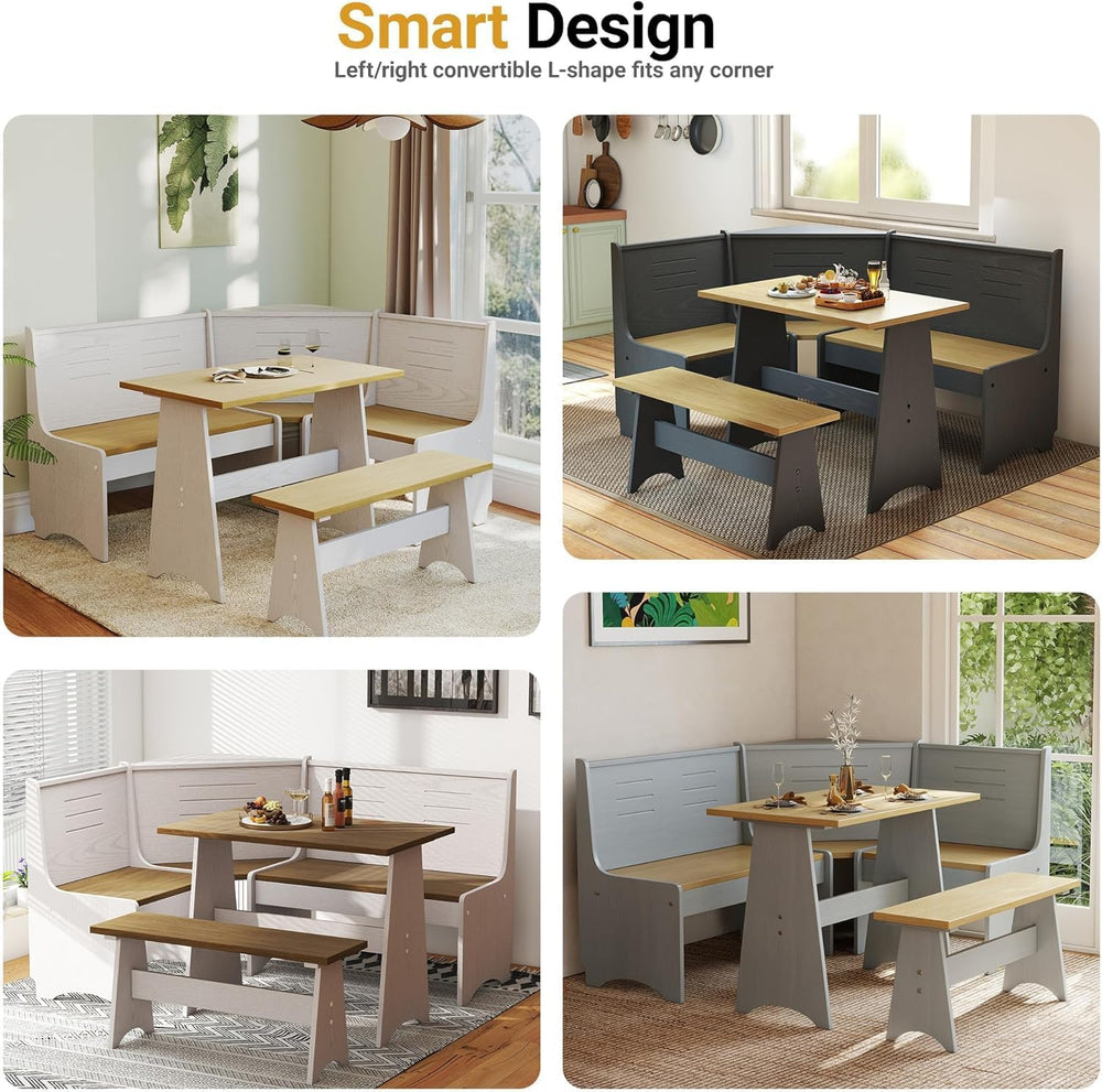 ENOR Breakfast Nook Table Set,Corner Kitchen Table for Dining Room,Brown