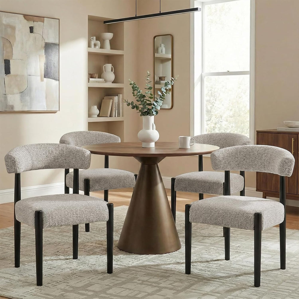 VKNOW Wooden Dining Chairs Set of 2 with Black Wood Legs, Curved Backrest