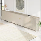 WAMPAT Modern TV Stands Entertainment Center for 100+ Inch TVs, 4-in-1 Beige Wood Television Stand with Doors, Extra Wide Media Console Tables with Storage Cabinets for Living Room, 141.6x15.3x32.4