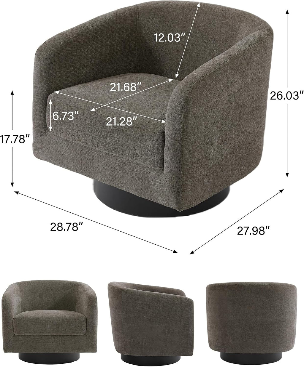 Swivel Barrel Accent Chair, Comfy Reading Armchair, Tan, Set of 4 | Low-Back Design | 360° Swivel | Solid Wood Frame | High-Density Foam Seat | Modern Round Style | For Living Room & Bedroom