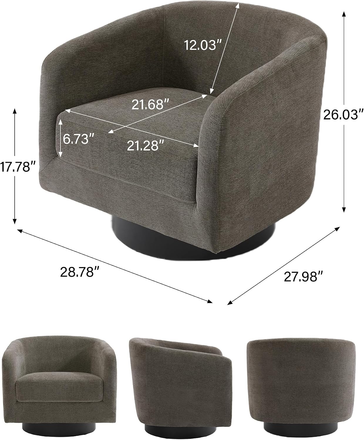 Swivel Barrel Accent Chair, Comfy Reading Armchair, Tan, Set of 4 | Low-Back Design | 360° Swivel | Solid Wood Frame | High-Density Foam Seat | Modern Round Style | For Living Room & Bedroom