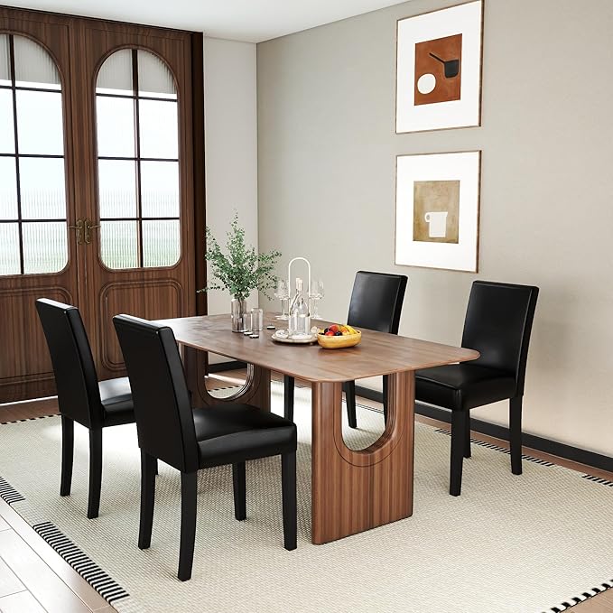 LSSPAID Dining Chairs Set of 4, PU Leather Padded Upholstered Modern Parson Chair, Dining Room Chairs with Solid Wood Legs for Kitchen Living Room, Black