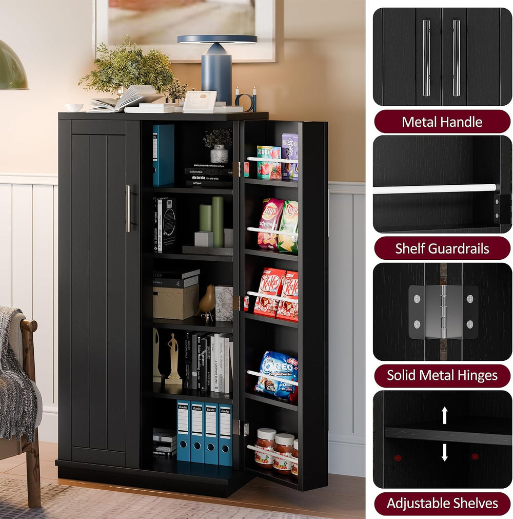 Kitchen Pantry Cabinet Food Storage Cabinets with Door and Adjustable Shelves...