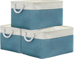 TheWarmHome Storage Baskets for Organizing - Extra Large 3 Pack 17x14x10 inch Storage Bins for Shelves Closet Nursery Bathroom Bedroom Baby Clothes Dog Toy Home Organization (White & Green)