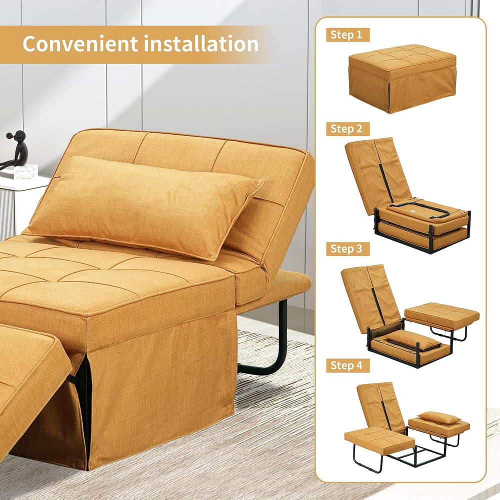 Yellow Sofa Bed, Convertible Chair 4 in 1 Multi-Function Modern Folding Ottom...