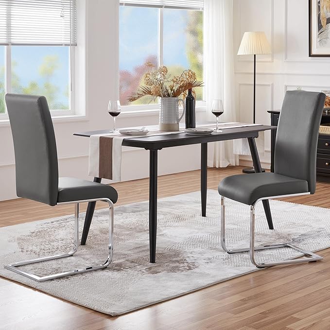 Yaheetech Dining Chairs Set of 2 Modern Faux Leather Upholstered Dining Room ...