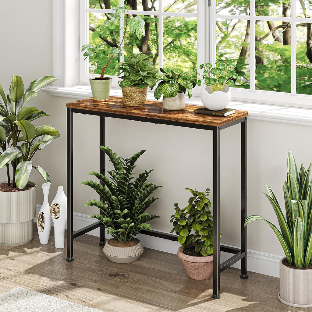Simple Trending Narrow Side Table, 29.8" Console Table, Rustic Brown | Slim Entryway Table, Metal Frame, Adjustable Feet Pads, Industrial Style Behind Couch Table, for Entryway, Living Room