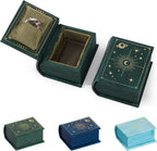 Vintage Magic Book-Shaped Ring Box Starry Sky Pattern PU Leather with Magnetic Closure for Proposal Engagement Gift (Green)