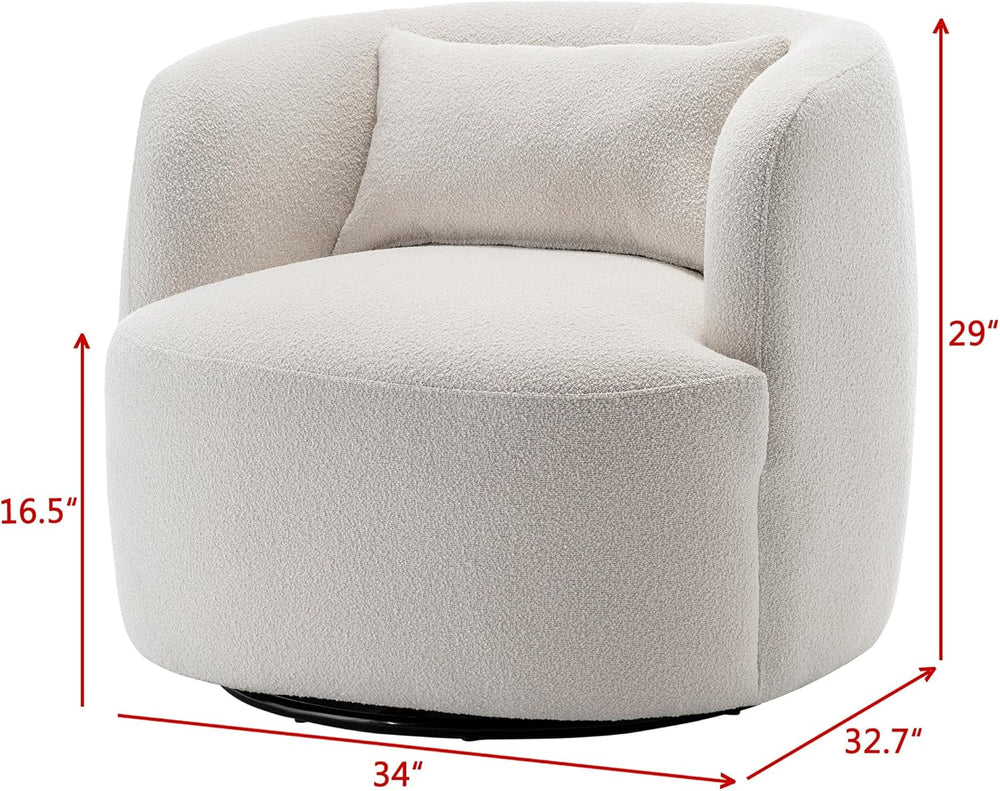 KINWELL 34" W Sherpa Swivel Barrel Accent Chair with Pillow, Cream