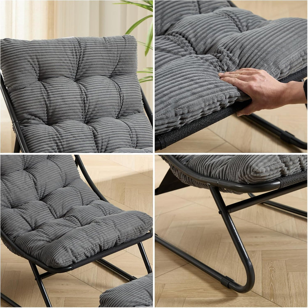 Patio Outdoor Lounge Chair with Ottoman, Armless Lounge Chair with Black Meta...