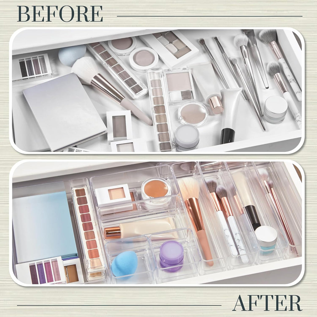 STORi SimpleSort 10-Piece Stackable Clear Drawer Organizer Set | Multi-size Trays | Makeup Vanity Storage Bins and Office Desk Drawer Dividers | Made in USA