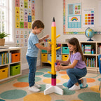 Mifoci Classroom Pencil Coat Rack Freestanding Bag Holder Heavy Duty Wood Pencil Shaped Backpack Rack Decorative Back to School Floor Coat Stand for Hat Cloth Key First Day of School Entryway Bathroom