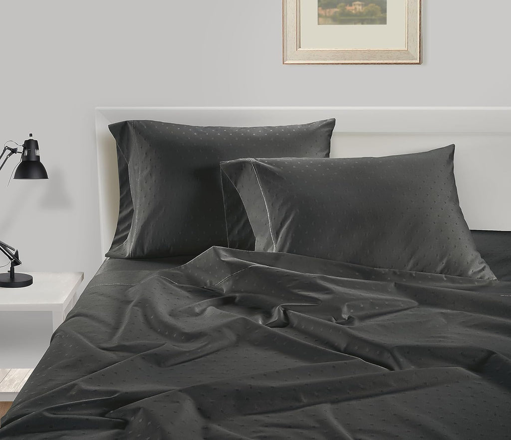 LANE LINEN Pillow Case Covers King, Set of 2, 100% Egyptian Cotton Sateen, Soft Cool & Smooth 1000 Thread Count Pillow Cases - Swiss Dot - Charcoal