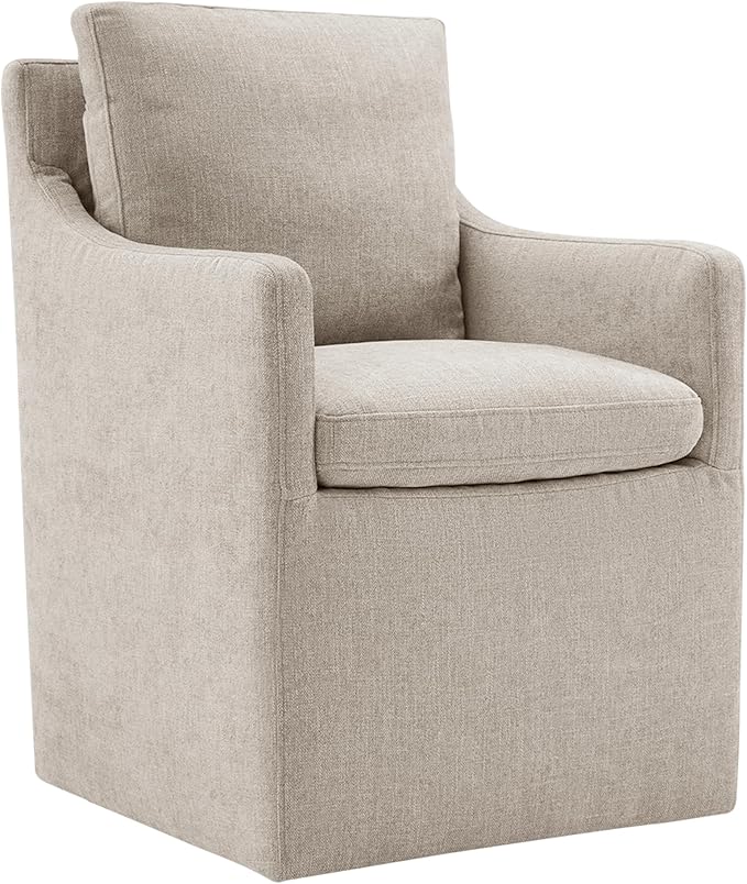 Upholstered Dining Chairs with Casters, No Assembly Modern Accent Armchair with Rollers for Dining Room, Bedroom, Living Room, Reading Room, Already Assembled, White, 1 Box