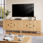 47.2" Fluted Sideboard Buffet Cabinet with 3 Drawers, Modern Sideboard Cabinet with Storage, Large Storage Cabinets with 2 Doors Accent Credenza for Kitchen|Living Room|Entryway, Natural
