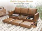 SITJOY 91" Faux Leather Modular Sectional Sofa with Storage, Mid Century Modern Sectional Couches for Living Room, Soft Padded Armrests, 3 Seater Couch, Brown