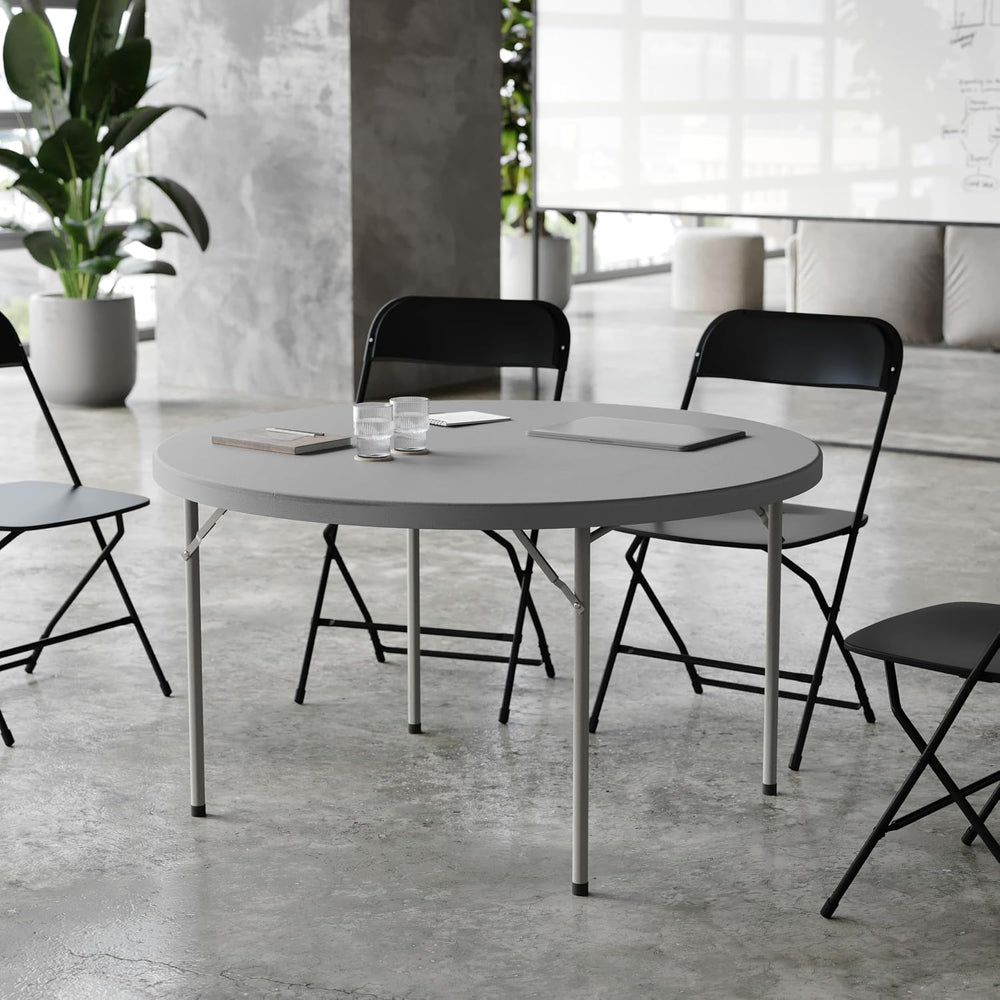 Flash Furniture 4 ft Plastic Round Folding Table, Dark Gray | Durable Constru...