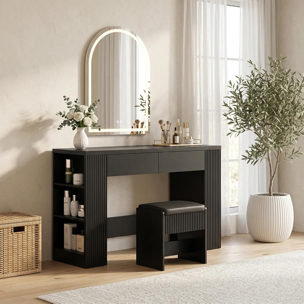 Vabches Fluted Vanity Desk Without Mirror, 47.24" Dressing Table, Black ...