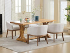 SoarFlash Mid Century Modern Upholstered Barrel Dining Chairs with Arms, Farmhouse Linen Kitchen and Dining Room Chairs, with Natural Hardwood Frame (Beige)