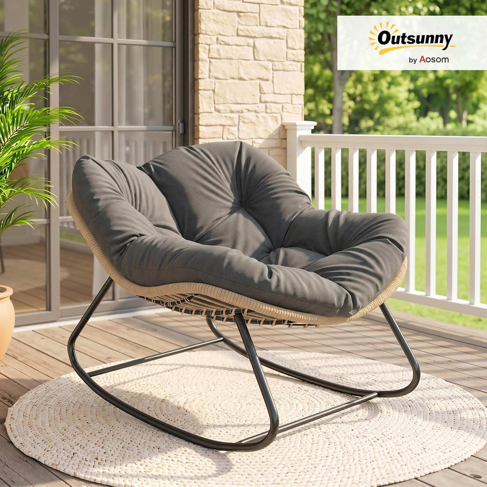 Outsunny Papasan Rocking Chair, Wicker Oversized Indoor Outdoor Rocking Papas...