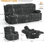 Loveseat Recliner Sofa Set, Flip Middle Backrest Design 3 Seater Reclining Sofa and Single Oversized Recliner Chair, Manual Couches for Living Room/RV (Gray, 3+1)