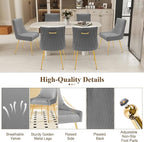 Velvet Dining Chairs Set of 6, Modern Upholstered Kitchen Chair with Pull Handle & Pleated Back, Mid Century Accent Chair with Gold Metal Legs for Vanity,Dining,Kitchen,Living Room, Grey