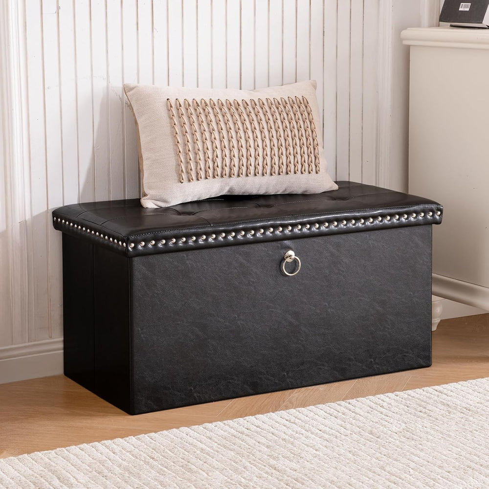 oakvivo Folding Storage Ottoman Bench 30in, Leather Foot Rest Stools Ottoman ...