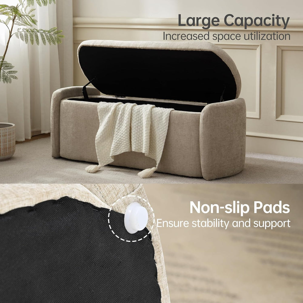 VKNOW Storage Bench, Upholstered Storage Ottoman Bench with Hinge, Khaki | Ot...