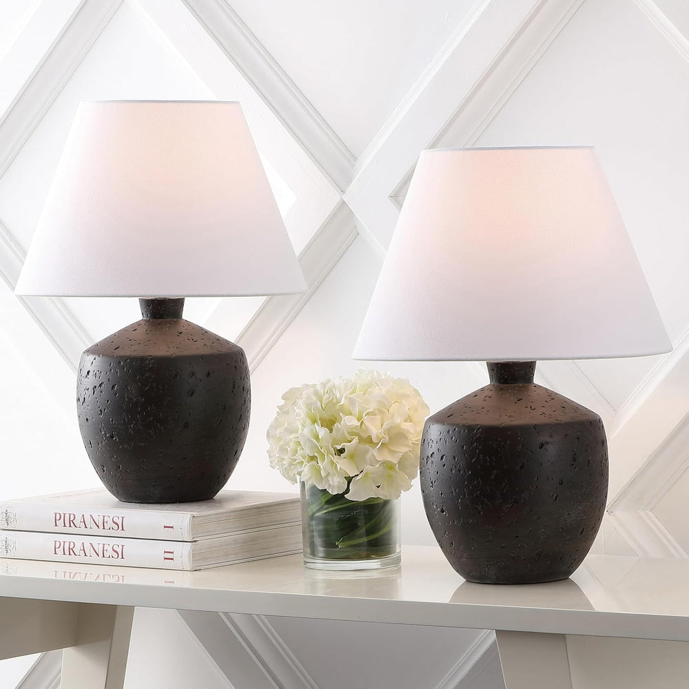 JONATHAN Y Myron 18" Concrete Effect Table Lamp, Black, Set of 2