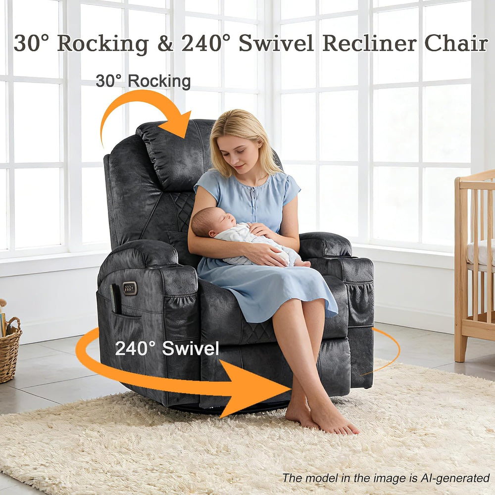 AHMED Dual Motor Power Swivel Rocker Recliner Chair, Velvet Grey | Electric G...