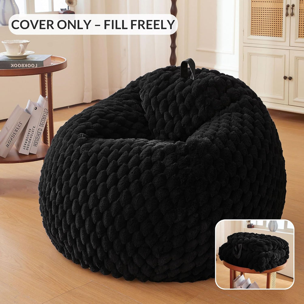 XeGe Luxury Bubble Fluffy Faux Rabbit Fur Bean Bag Cover(No Filler), Black | ...