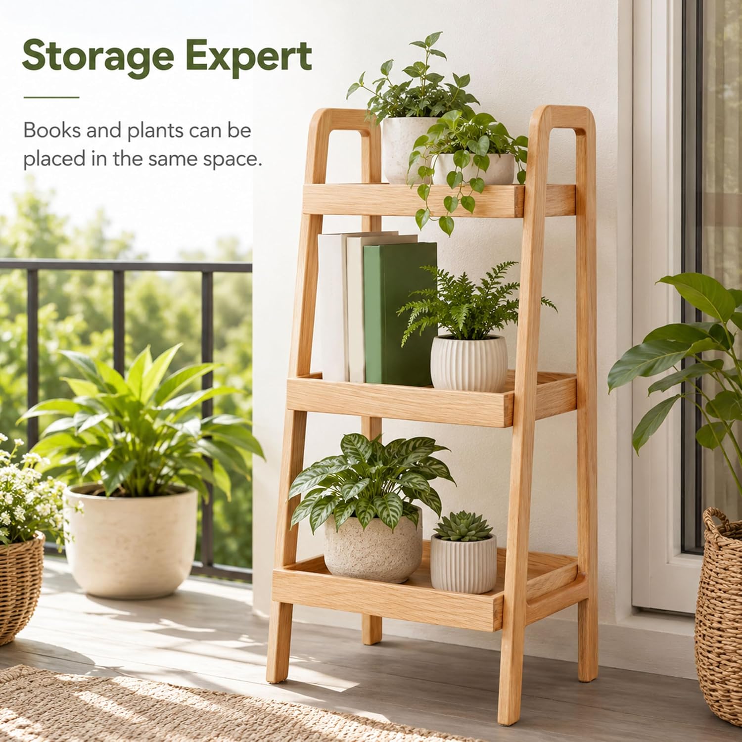 Solid Oak 3-Tier Ladder Shelf & Beech Wood Shoe Rack - Sturdy Entryway Organizer, Elegant Storage for Bathroom, Living Room, Bedroom & Hallway - Durable & Stylish Design