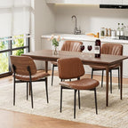 Dining Chairs Set of 4, Mid-Century Modern Upholstered PU Leather Chairs with Walnut Bentwood Back and Metal Legs Adjustable Feet for Kitchen Dining Room, Camel Shell Strips