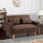 Shintenchi Small Modern Loveseat Couch Sofa, Mid Century Fabric Upholstered 2-Seat Sofa Couch Love Seats Furniture for Small Space,Living Room,Studio,Apartment with 2 Pillows,Brown