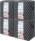 WISELIFE Storage Bags 4 Pack/100L Large Blanket Clothes Organization and Storage Containers for Comforters,Bedding, Foldable Organizer with Reinforced Handle, Clear Window, Sturdy Zippers,Black