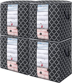 WISELIFE Storage Bags 4 Pack/100L Large Blanket Clothes Organization and Storage Containers for Comforters,Bedding, Foldable Organizer with Reinforced Handle, Clear Window, Sturdy Zippers,Black