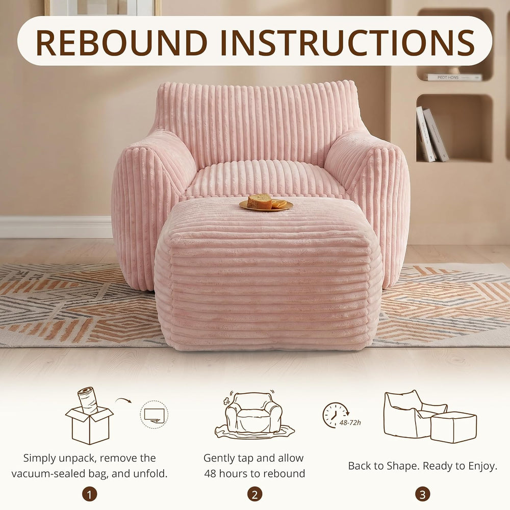 Giant Bean Bag Chair for Adults, Large Bean Bag with Ottoman | Cloud Comfy Be...