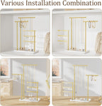 Jewelry Holder Organizer Stand - Adjustable Tall 17.5" (Max), Sturdy Jewelry Hanger for Necklaces, Earrings, Bracelets, Rings, Jewlery Display and Storage, Gold and White, Metal