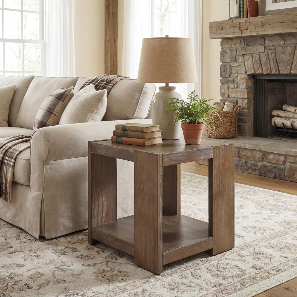 chairus Wood End Table, Nightstand with 2-Layer Storage Shelves, Rectangular ...