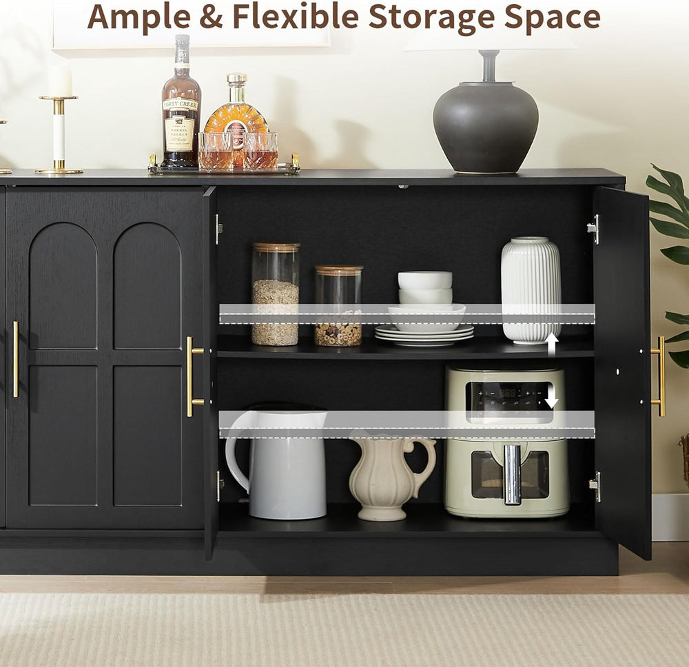 66.5" Sideboard Buffet Cabinet with Storage, Modern Credenza with Arched...