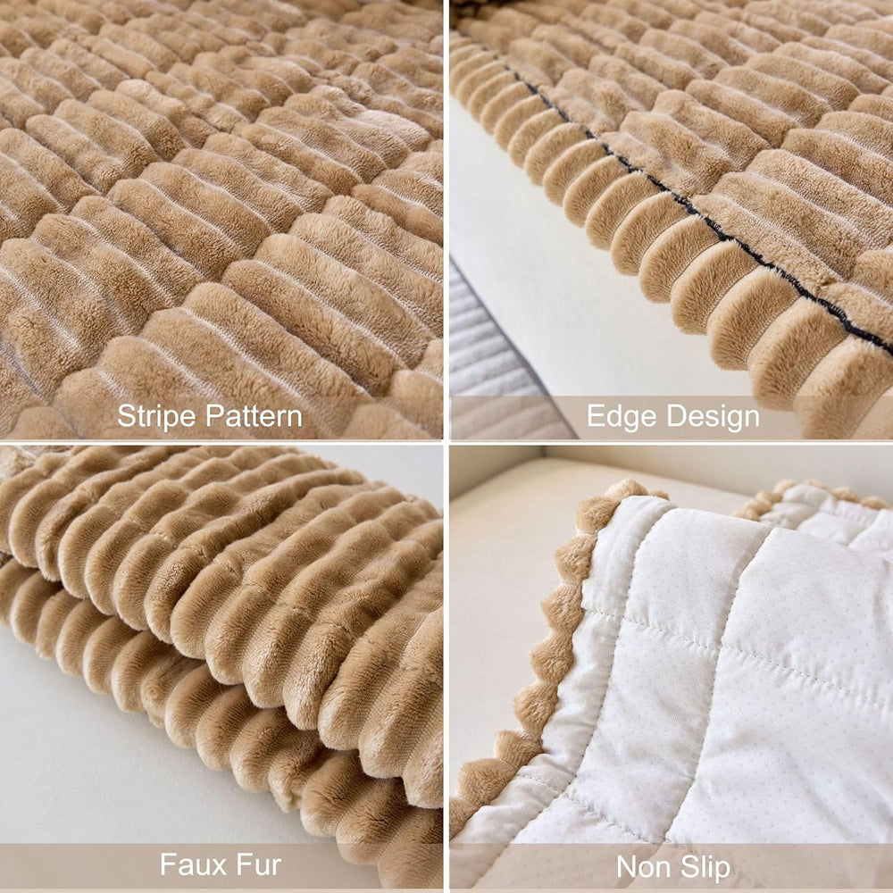 vctops Set of 2 Faux Fur Couch Arm Cover Back Covers, Non-Slip Chair Arm Cove...
