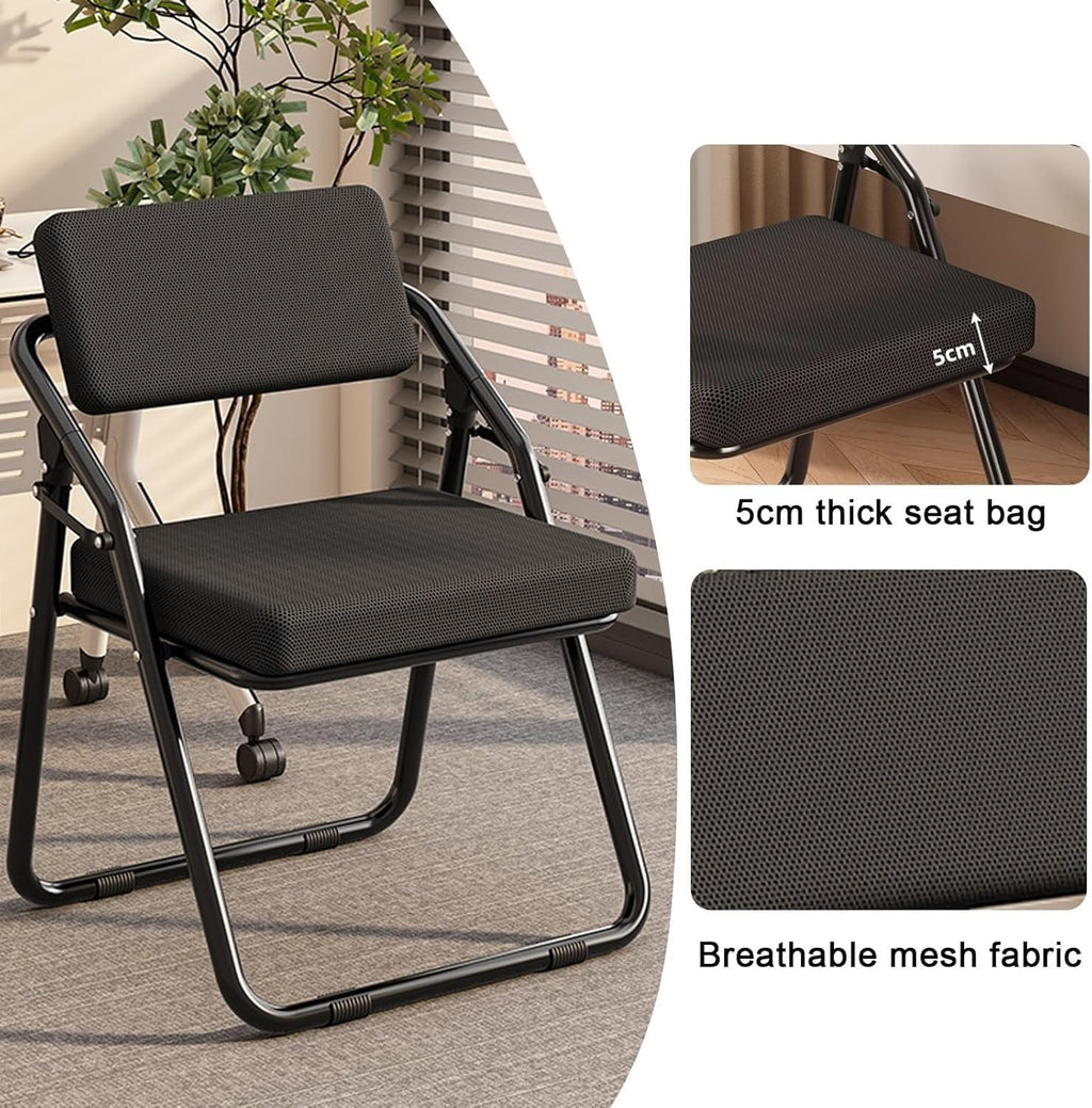 Portable Mesh Foldable Chair, Ergonomic Folding Dining, Comfortable Breathable Folding with Cushion,(Black)