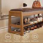 Shoe Rack Bench Seat Rubberwood 2-Tier Wooden Storage Bench 550lbs Compact Mid-Century Modern Design for Entryway, Hallway, Closet, Front Door Entrance, Foyer