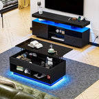 HOMMPA Modern LED TV Stand for 65/60/55 inch TV with Power Outlets - Gaming Console Storage Entertainment Center with LED Lights - Black