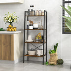 Vintage Ladder Shelf, 4/6 Tiers Wooden Industrial Storage Rack with Adjustable Footpads, Home Office Display Bookshelf Plant Stand for Living Room Bedroom (56 x 32 x 138 cm, Rustic Brown)