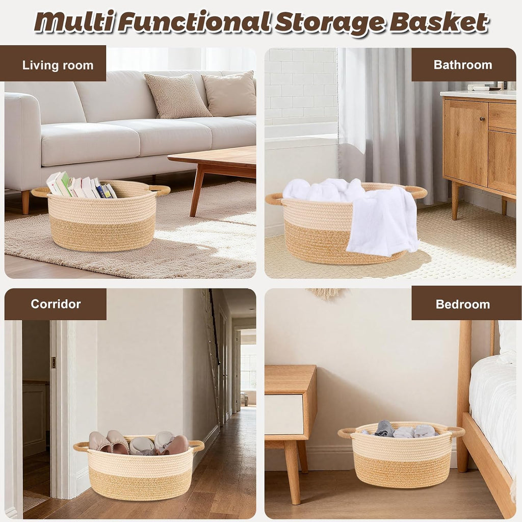 Woven Basket for Toys, Blankets & Gifts Empty ,Cotton Rope Storage Basket with Reinforced Handles for Nursery,Livingroom,Bedroom,Bathroom & Home Decor,21.65" x 12.6" x 8.46" (L)